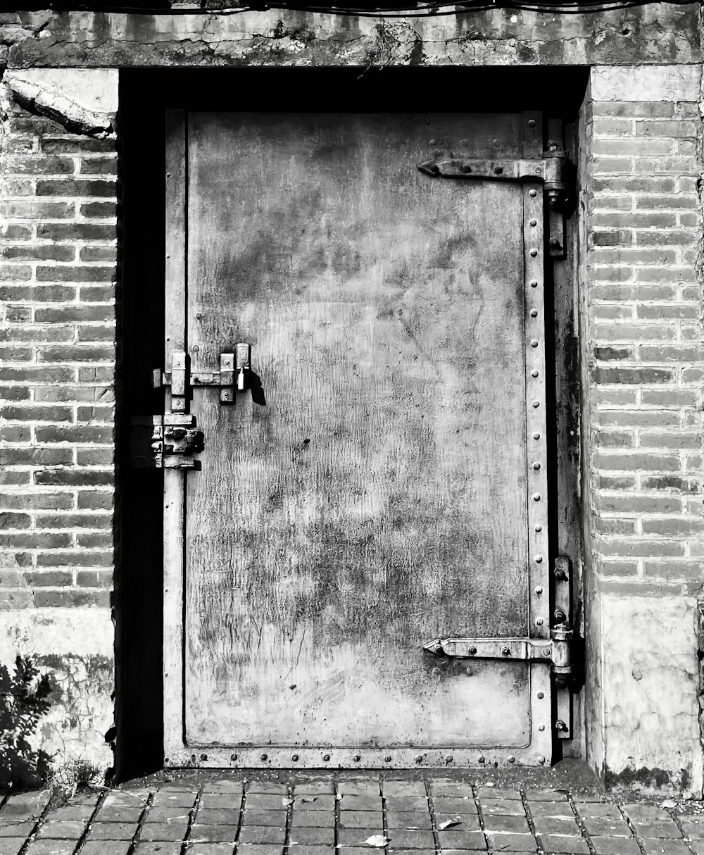 Puerta metálica de seguridad con bisagras reforzadas